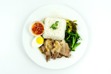 Thai Style Food, Stewed pork leg isolated on white background, Blank for design, food concept Top view..