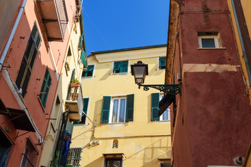 Fototapeta na wymiar Narrow street in Boccadasse is small fishing village. Genoa. Italy