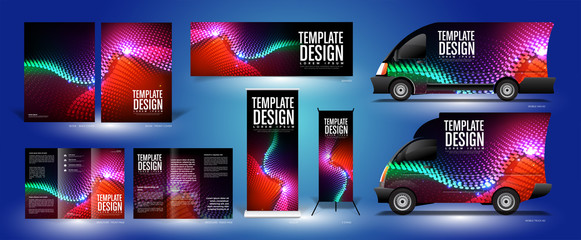 The background template of curvy particle movement in vector.  This design pack just give you an example of how to use it to be a background in various designs.