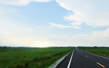 Asphalt road in countryside on beautiful day