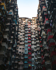 The densely populated Yik Fat apartment complex in downtown Hong Kong