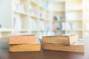 The old book on the table in library