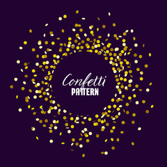 Gold confetti dots round frame pattern on dark background