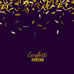 Gold confetti pattern stripes falling from top on dark background