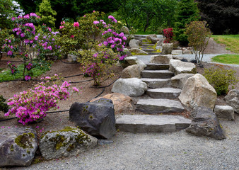 Garden with flowers and stones