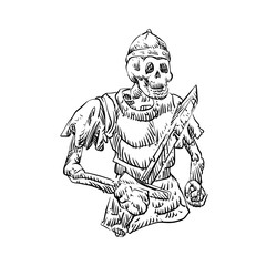 Death skeleton warrior holding sword - Vector illustration
