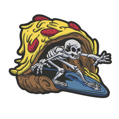 Skeleton pizza surf cartoon - Vector illustration
