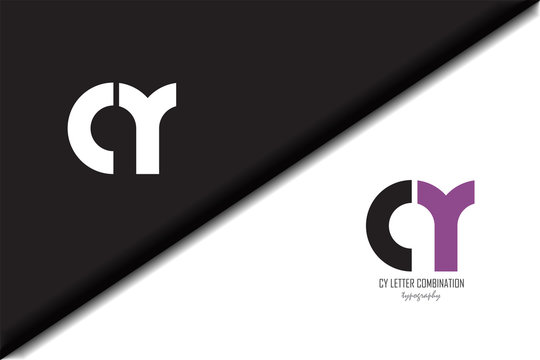 cy c y circle letter black purple white lowercase combination modern creative alphabet gradient company letter logo design vector icon template trendy - Vector