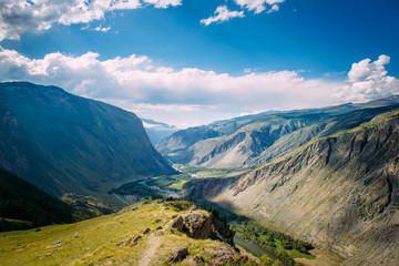 Beautiful nature landscape, amazing mountain view. A favorite scenic spot for tourists Katu-Yaryk mountain pass, location Altai Republic, Siberia, Russia.