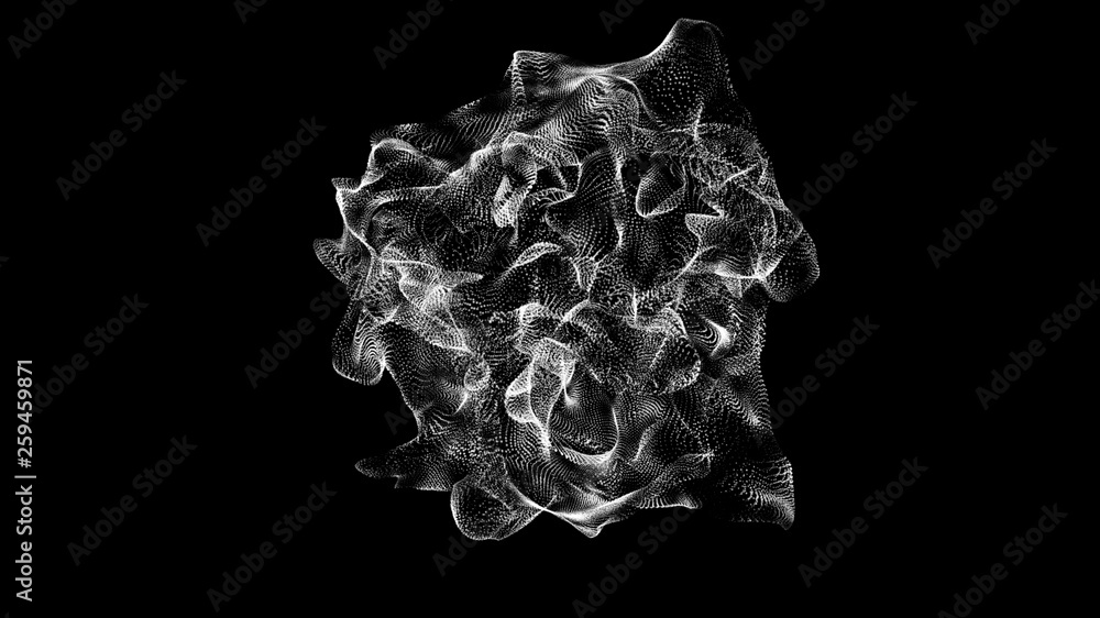 Aufkleber spheres that are distorted by white digital data nodes and connection paths 3d illustration