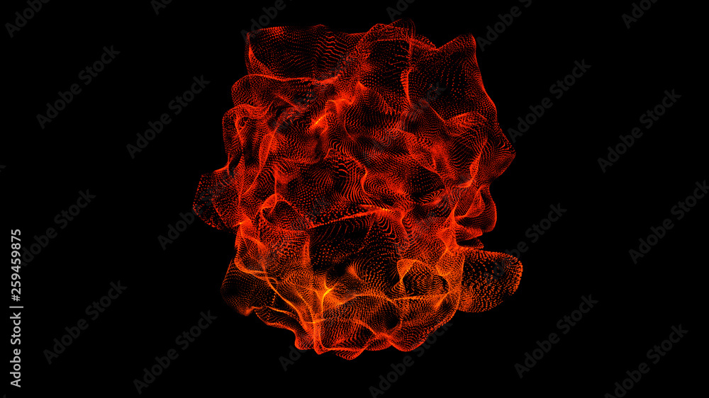 Aufkleber spheres that are distorted by red digital data nodes and connection paths 3d illustration