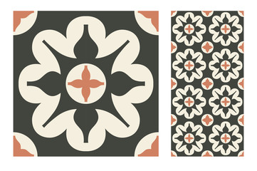tiles Portuguese patterns antique seamless design in Vector illustration