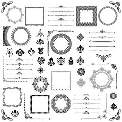 Vintage set of horizontal, square and round elements. Different elements for design, frames, cards, menus, backgrounds and monograms. Classic patterns. Set of vintage patterns