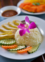 Hainanese chicken rice , Thai gourmet steamed chicken with rice