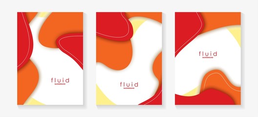 Red Fluid 3D Papercut Cover Set. Dynamic Background for invitation, booklet or business card design. Modern Vector paper background