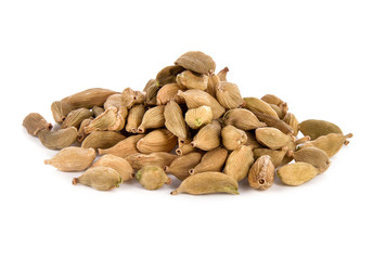 Green cardamon pods isolated on white background