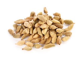 Green cardamon pods isolated on white background