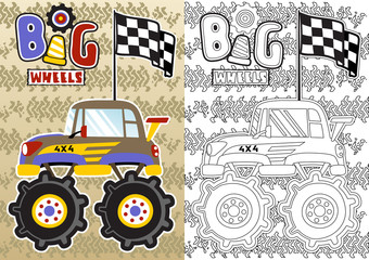 Monster truck, Vector cartoon illustration, coloring book or page © Bhonard21