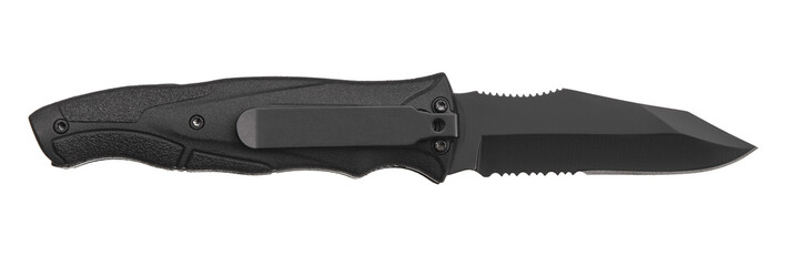 black knife multitool isolated on white back