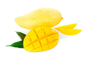Mango with slice isolated on white background.