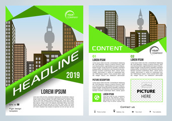 Vector flyer, corporate business, annual report, brochure design and cover presentation with green lines