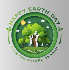Eco friendly and earth day concept, paper art and craft style, flat-style vector illustration.