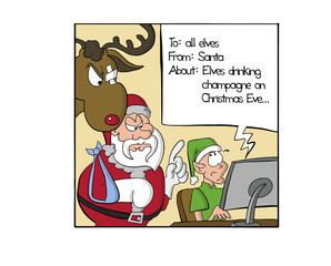 Santa Claus and Elf assistant writing an email