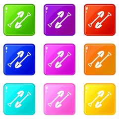 Mine shovel icons set 9 color collection isolated on white for any design