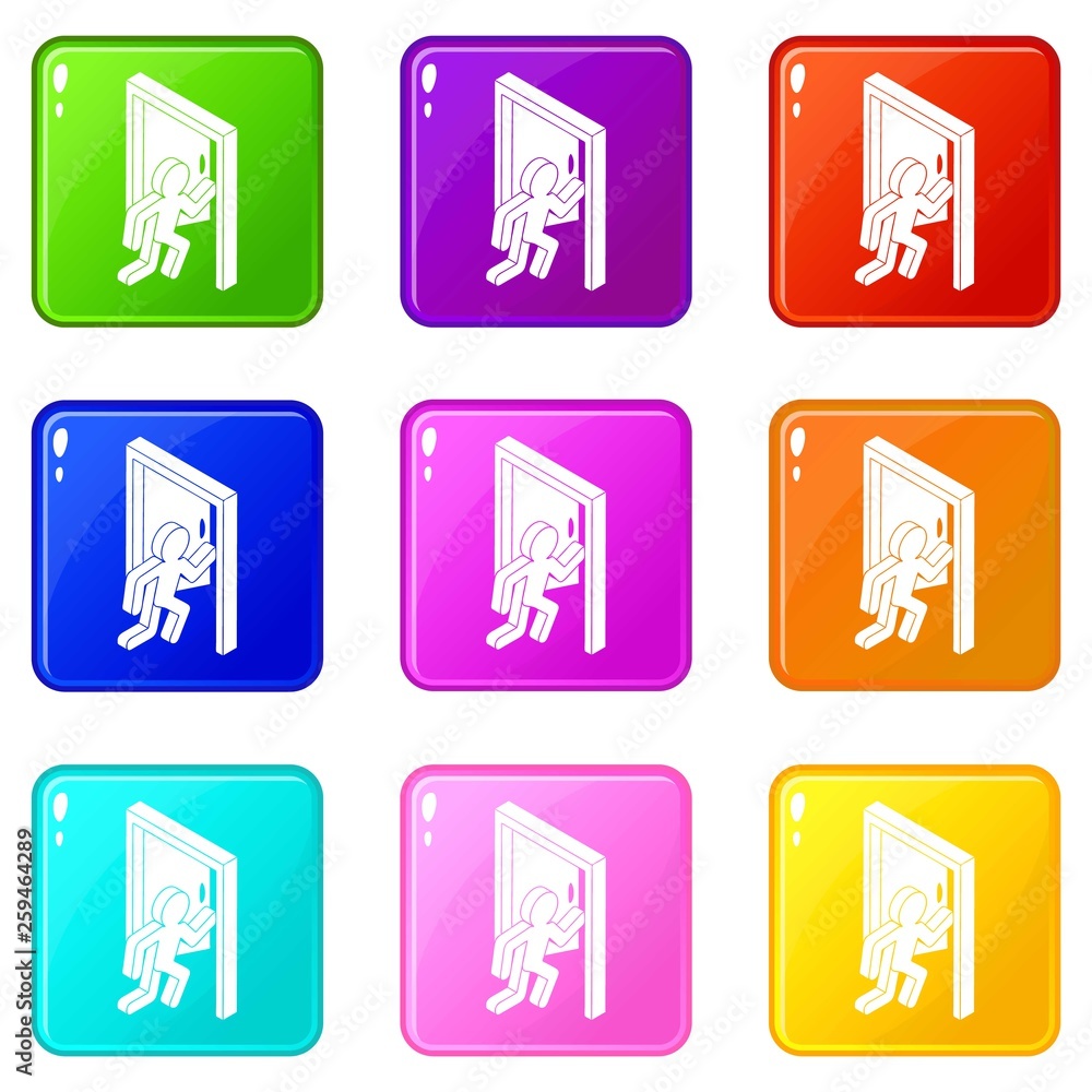 Poster market exit icons set 9 color collection isolated on white for any design