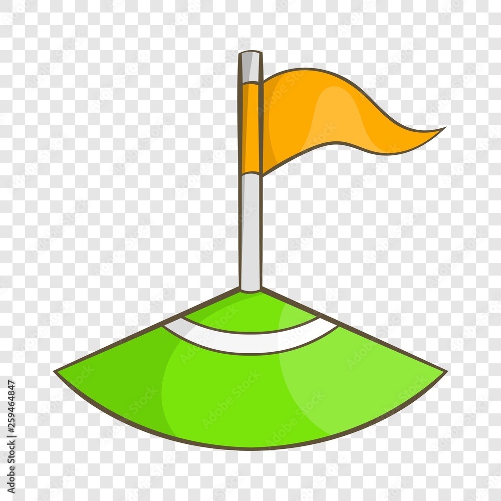 Poster corner flag on soccer field icon in cartoon style isolated on background for any web design