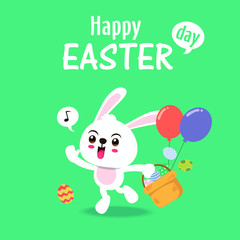 Vintage Easter Egg poster design with vector Easter bunny character.