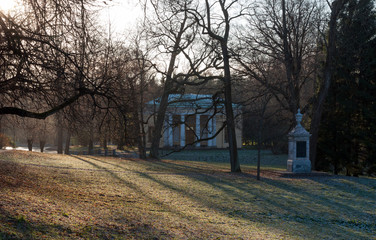 Autumn landscape by the river in the park, St. Petersburg, Russia