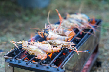 shrimp grilled bbq seafood on stove