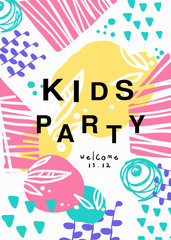 Kids party poster with date, template can be used for placard, invitation, banner, card, flyer vector Illustration