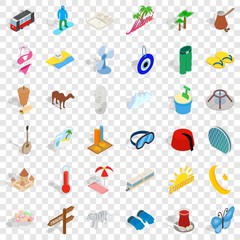Great vacation icons set. Isometric style of 36 great vacation vector icons for web for any design