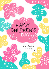 Happy childrens day poster with date, template can be used for placard, invitation, banner, card, flyer vector Illustration