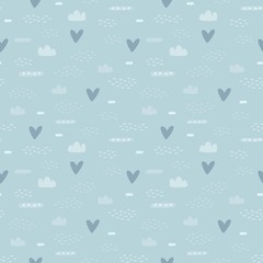 Seamless pattern with clouds and hearts. Vector illustration.
