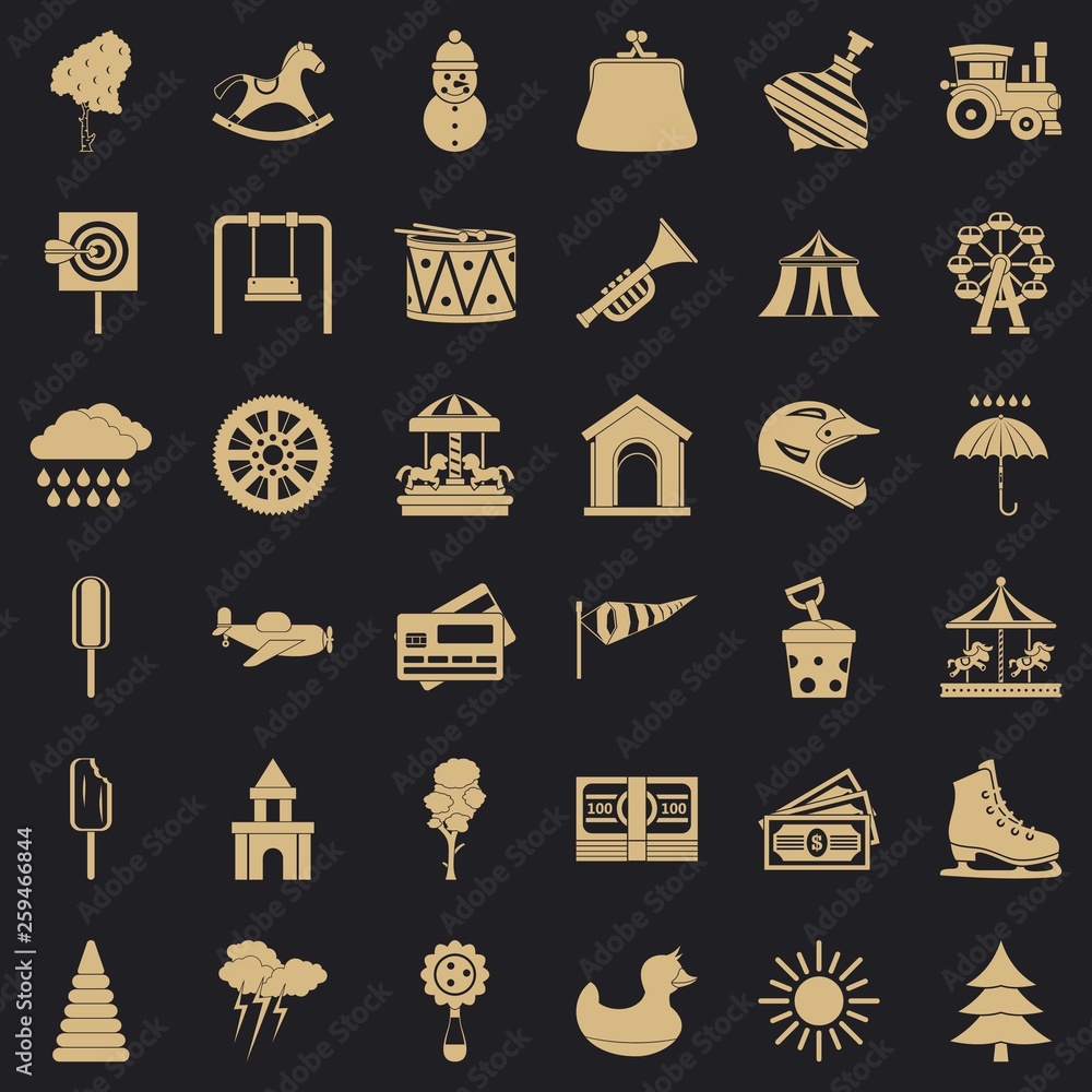 Poster children toy icons set. simple style of 36 children toy vector icons for web for any design