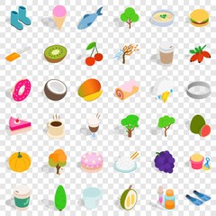 Vegetarian food icons set. Isometric style of 36 vegetarian food vector icons for web for any design