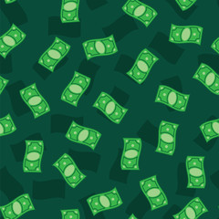 Money banknotes on green background. Seamless pattern green money bills. Green money pattern.