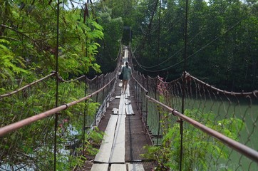 Wooden hanging bridge in San Fernando,  La Union, Philippines.