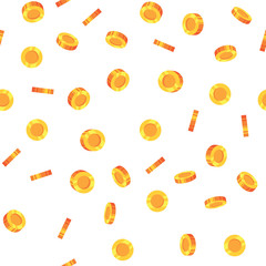 Pattern golden coins isolated on white background. Seamless pattern money coins. Gold money background.