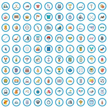 100 physical training icons set. Cartoon illustration of 100 physical training vector icons isolated on white background