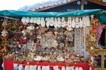 Tourists and local people enjoying the beautiful Christmas market at St. Stephen's Basilica (Szent Istvan Bazilika) in Budapest on December 29, 2017.