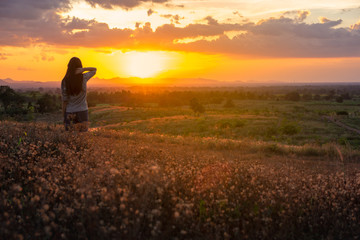 ํัYoung woman in a field and sunlight