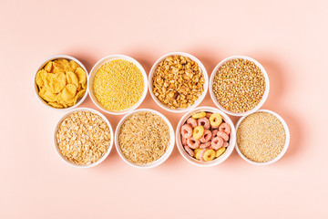 Ingredients for healthy breakfast, top view.