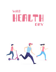 People Run in World Health Day on White Background