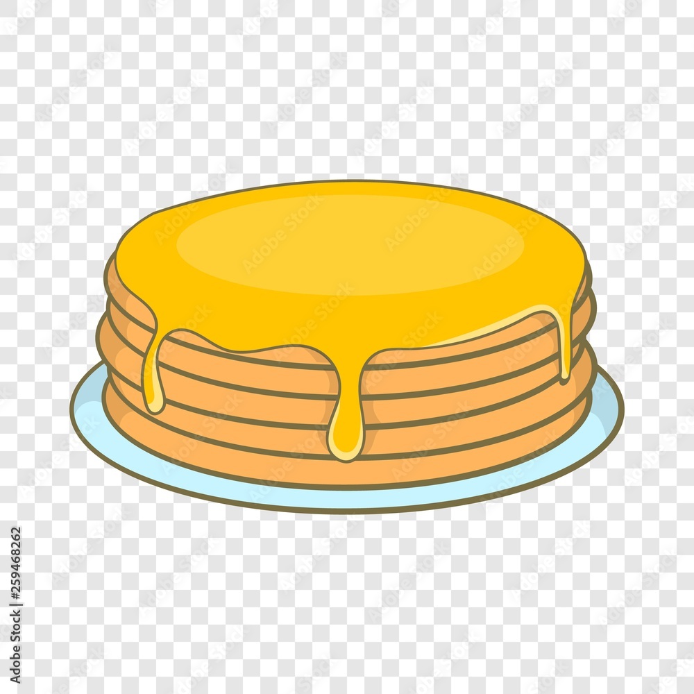 Poster pancakes with honey icon in cartoon style isolated on background for any web design