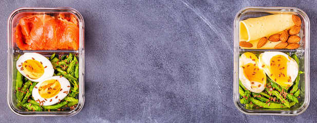 Healthy balanced lunch box, ketogenic diet lunch.