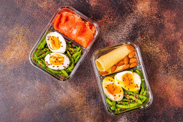 Healthy balanced lunch box, ketogenic diet lunch.
